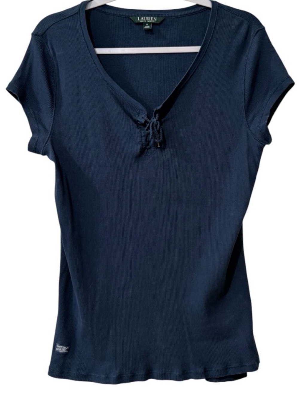 Lauren Ralph Lauren Asante ladies XL ribbed short sleeve blue top
